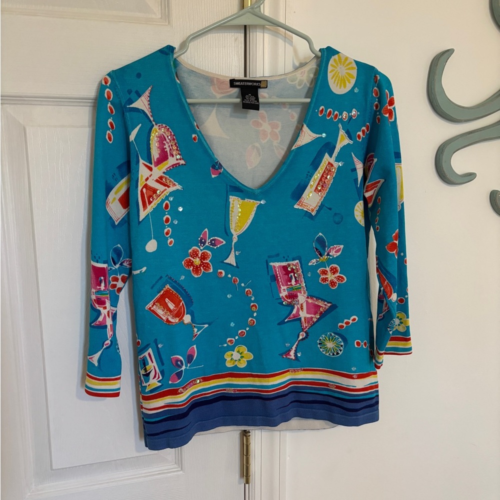 Sweaterworks Silk Blend Sequin Happy Hour Cocktail Sweater